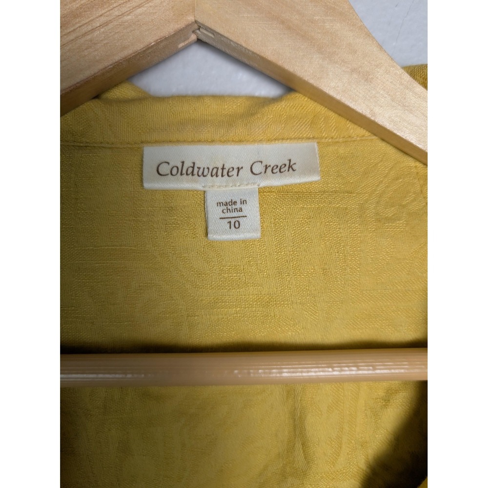 Coldwater Creek Jacket Womens 10 Yellow Linen Floral Pockets Short Sleeve - Picture 4 of 8